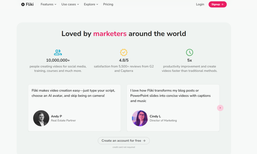 InVideo vs Fliki review: Fliki dashboard example for shorts