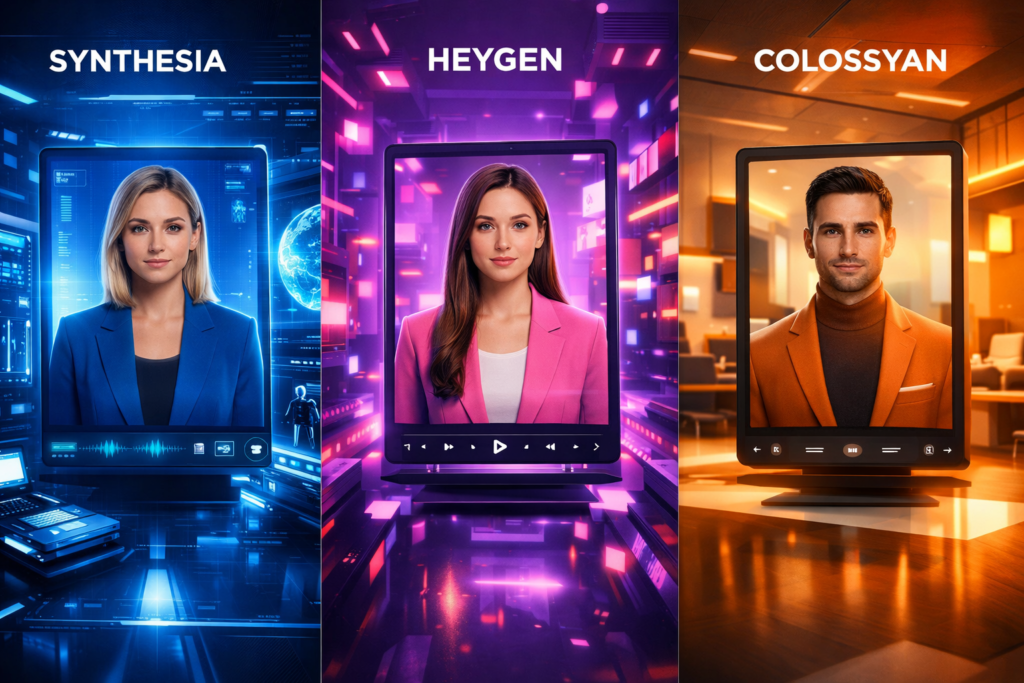 HeyGen vs Synthesia vs Colossyan comparison 2026.