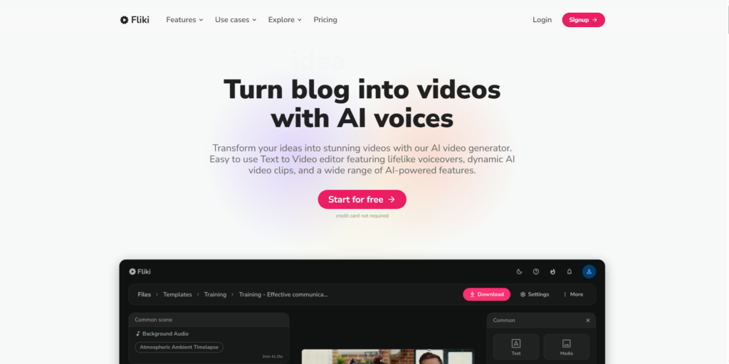 Fliki dashboard for quick video creation