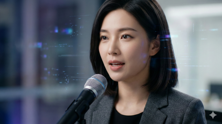 Realistic AI talking head generator female avatar with East Asian features using Hailuo AI and Jimeng AI for lip sync