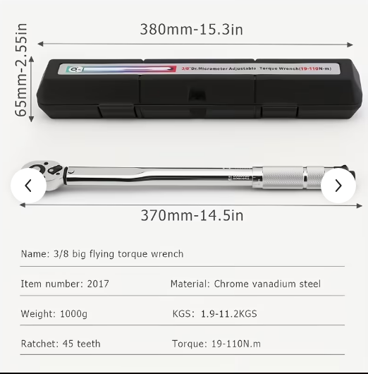 3/8-inch drive click torque wrench for precise car engine reassembly