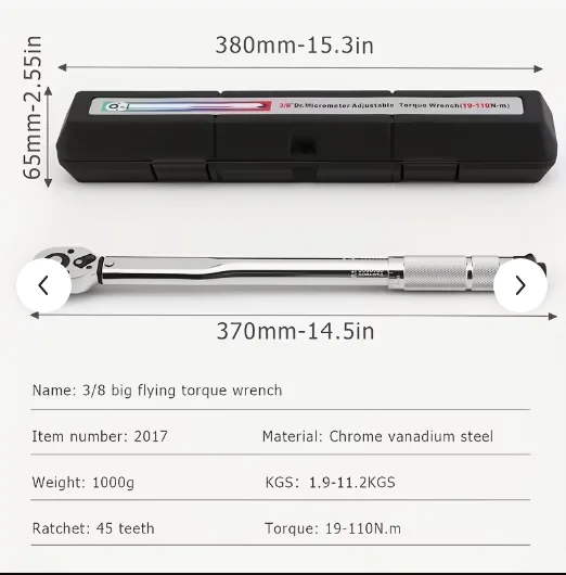 3/8-inch drive click torque wrench for precise car engine reassembly