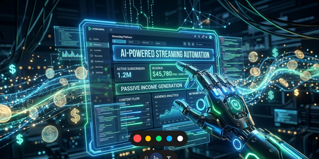 Futuristic illustration representing an automated iptv reseller business model managed by an AI chatbot