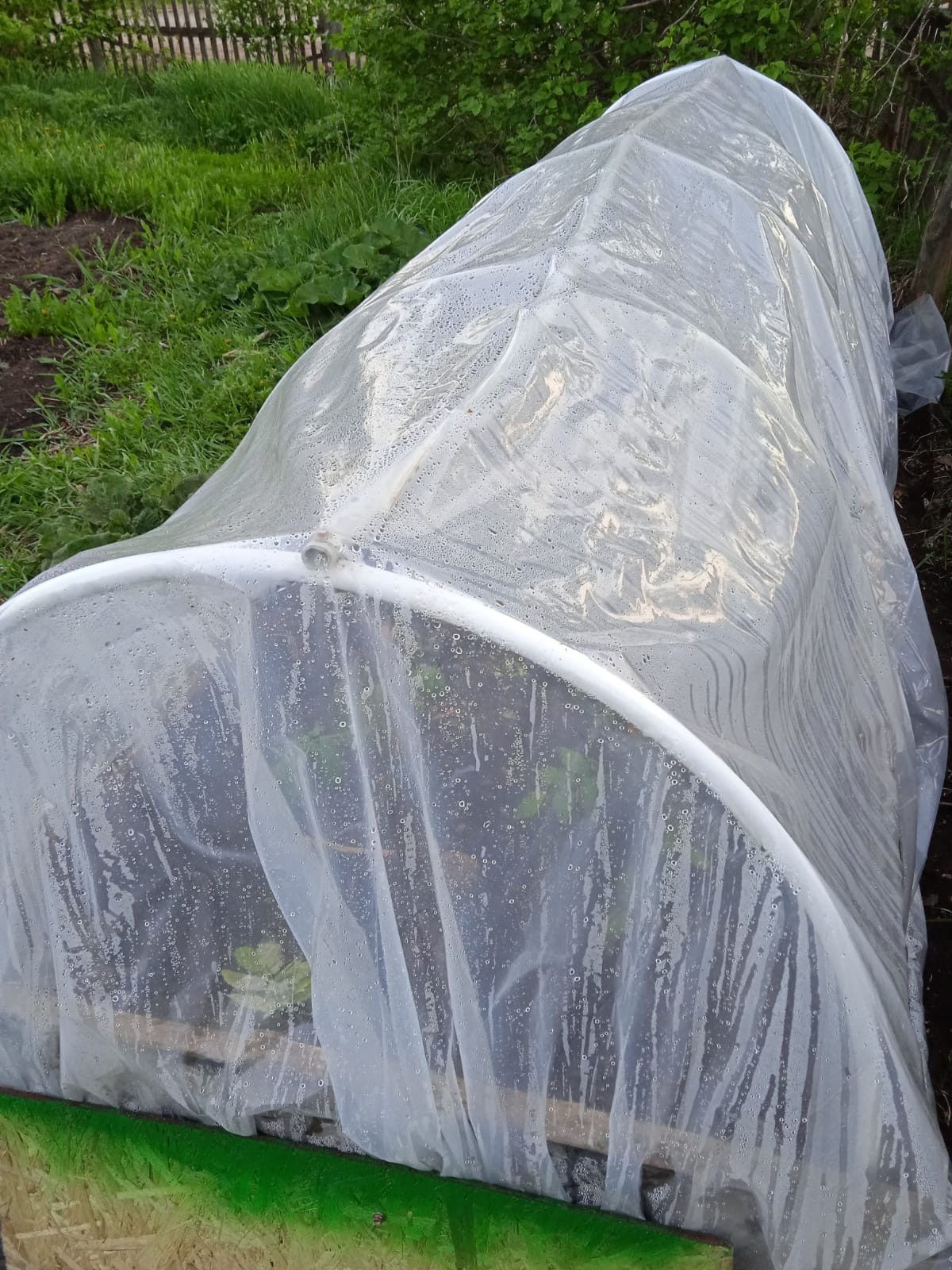 A conceptual schematic view of a DIY PVC greenhouse plan generated by an AI assistant for a vegetable garden